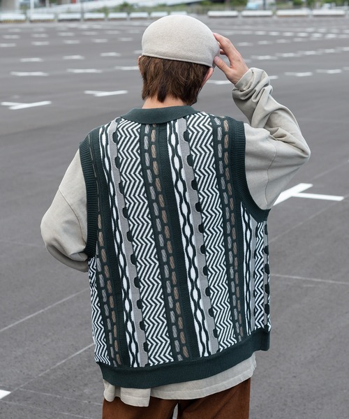 Perushu（ペルーシュ）の「クレイジーレトロニットポロベスト（ベスト・メンズ・ベージュ/グリーン/ボルドー・MEDIUM/LARGE）」の18枚目の写真