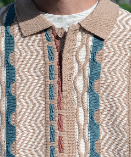 Perushu（ペルーシュ）の「クレイジーレトロニットポロベスト（ベスト・メンズ・ベージュ/グリーン/ボルドー・MEDIUM/LARGE）」の9枚目の写真