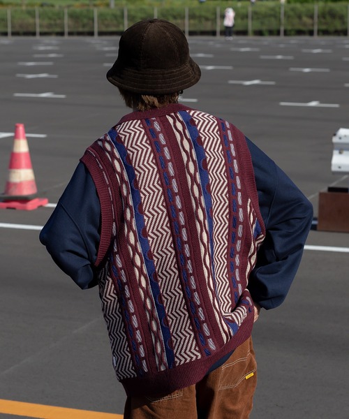 Perushu（ペルーシュ）の「クレイジーレトロニットポロベスト（ベスト・メンズ・ベージュ/グリーン/ボルドー・MEDIUM/LARGE）」の12枚目の写真