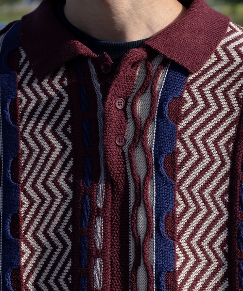 Perushu（ペルーシュ）の「クレイジーレトロニットポロベスト（ベスト・メンズ・ベージュ/グリーン/ボルドー・MEDIUM/LARGE）」の8枚目の写真