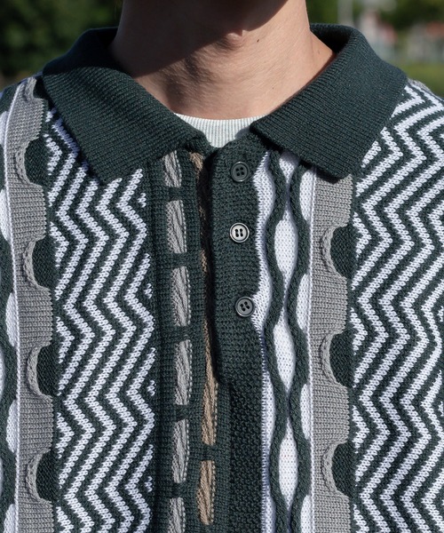 Perushu（ペルーシュ）の「クレイジーレトロニットポロベスト（ベスト・メンズ・ベージュ/グリーン/ボルドー・MEDIUM/LARGE）」の11枚目の写真