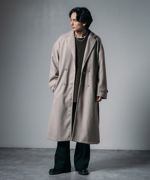 オーバーサイズ ロングダブルチェスターラップコート タイロッケン