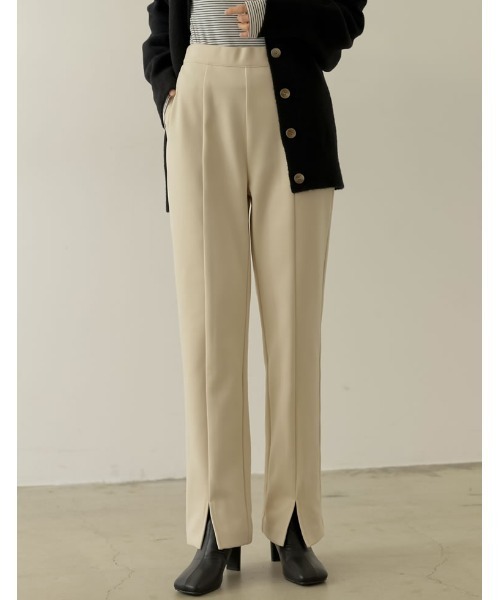 Re:EDIT（リエディ）の「[低身長/高身長サイズ有]起毛ジャージーセンターシームスリットパンツ（その他パンツ・レディース・アイボリー/モカ/ブラック/ピンク・LARGE/TALL/MEDIUM/SHORT）」の2枚目の写真