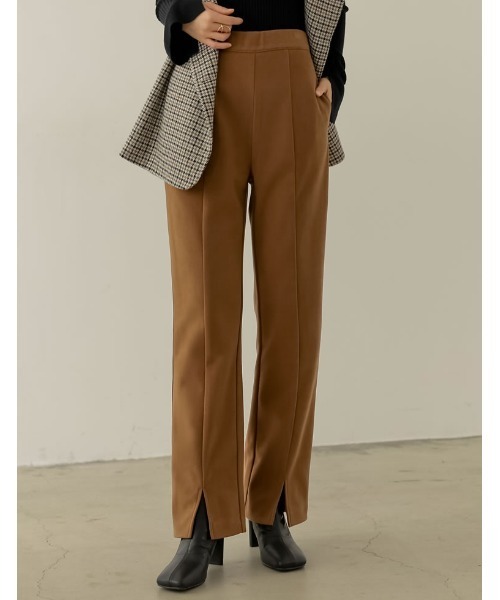 Re:EDIT（リエディ）の「[低身長/高身長サイズ有]起毛ジャージーセンターシームスリットパンツ（その他パンツ・レディース・アイボリー/モカ/ブラック/ピンク・LARGE/TALL/MEDIUM/SHORT）」の4枚目の写真