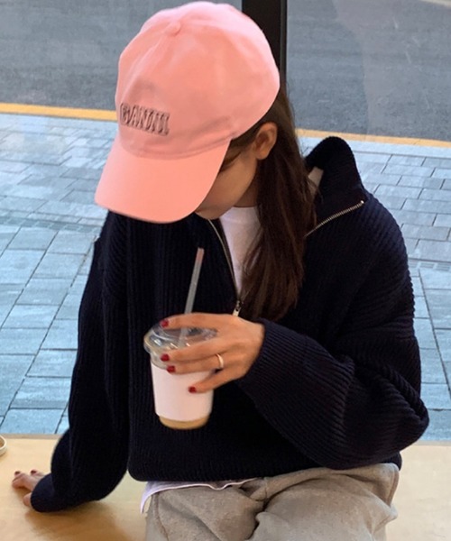 DAY CLOSET（デイ クローゼット）の「【2WAY可能/ハイネックorハーフジップ】長袖ノームコアドロップショルダーリブニットセーター 秋冬 レディース（ニット/セーター・レディース・クリーム/ネイビー/ピンク・ONE SIZE）」の16枚目の写真