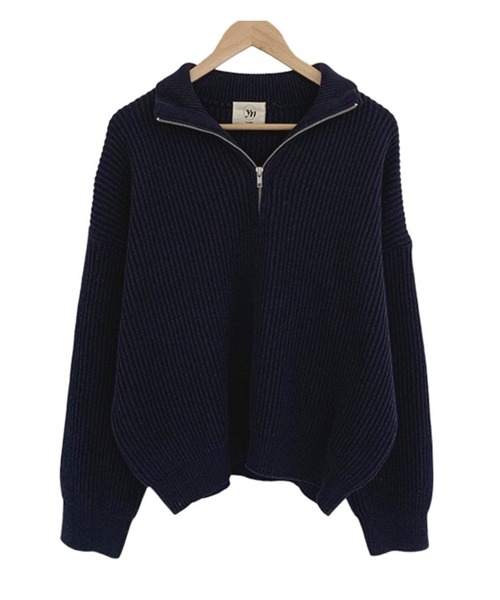 DAY CLOSET（デイ クローゼット）の「【2WAY可能/ハイネックorハーフジップ】長袖ノームコアドロップショルダーリブニットセーター 秋冬 レディース（ニット/セーター・レディース・クリーム/ネイビー/ピンク・ONE SIZE）」の14枚目の写真