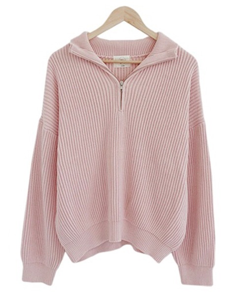 DAY CLOSET（デイ クローゼット）の「【2WAY可能/ハイネックorハーフジップ】長袖ノームコアドロップショルダーリブニットセーター 秋冬 レディース（ニット/セーター・レディース・クリーム/ネイビー/ピンク・ONE SIZE）」の18枚目の写真