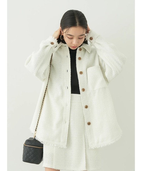 earth music&ecology（アースミュージックアンドエコロジー）の「ツイードシャツジャケット（その他アウター・レディース・ライム/アイボリー・FREE）」の3枚目の写真