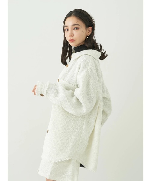 earth music&ecology（アースミュージックアンドエコロジー）の「ツイードシャツジャケット（その他アウター・レディース・ライム/アイボリー・FREE）」の4枚目の写真