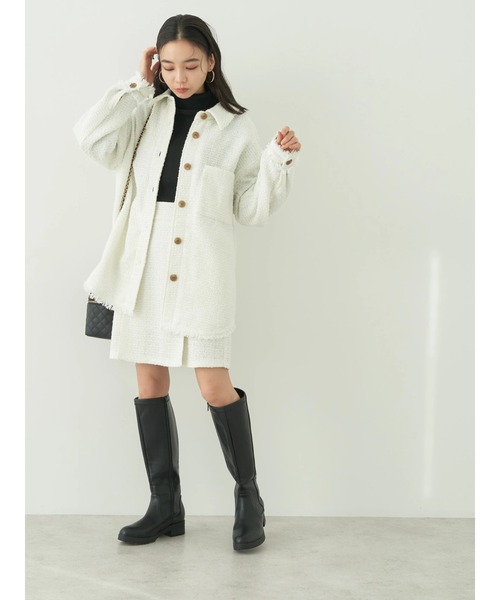 earth music&ecology（アースミュージックアンドエコロジー）の「ツイードシャツジャケット（その他アウター・レディース・ライム/アイボリー・FREE）」の6枚目の写真