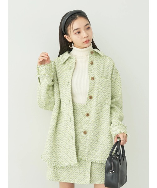 earth music&ecology（アースミュージックアンドエコロジー）の「ツイードシャツジャケット（その他アウター・レディース・ライム/アイボリー・FREE）」の10枚目の写真