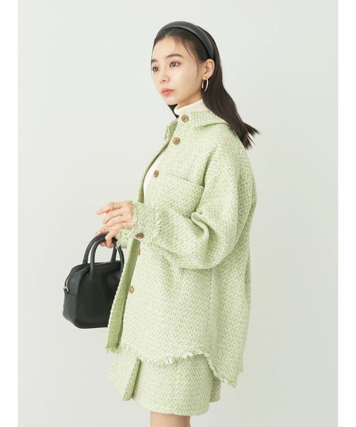 earth music&ecology（アースミュージックアンドエコロジー）の「ツイードシャツジャケット（その他アウター・レディース・ライム/アイボリー・FREE）」の11枚目の写真