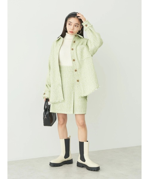 earth music&ecology（アースミュージックアンドエコロジー）の「ツイードシャツジャケット（その他アウター・レディース・ライム/アイボリー・FREE）」の13枚目の写真