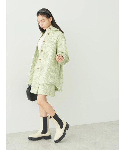 earth music&ecology（アースミュージックアンドエコロジー）の「ツイードシャツジャケット（その他アウター・レディース・ライム/アイボリー・FREE）」の15枚目の写真