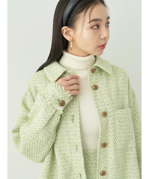 earth music&ecology（アースミュージックアンドエコロジー）の「ツイードシャツジャケット（その他アウター・レディース・ライム/アイボリー・FREE）」の17枚目の写真