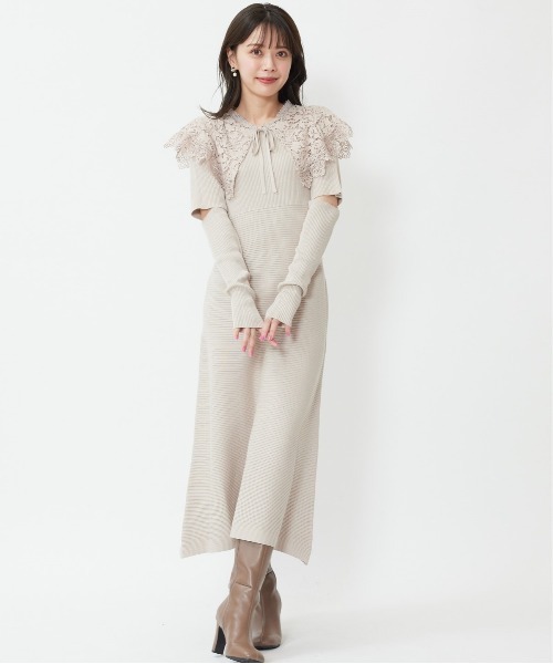 WILLSELECTION（ウィルセレクション）の「襟付き レースカラー アームウォーマー ニットワンピース 着脱可能 【WILLSELECTION】（ワンピース・レディース・ラベンダー/イエロー/ベージュ/ネイビー・MEDIUM）」の2枚目の写真
