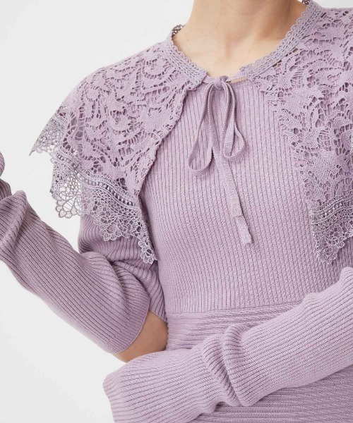 WILLSELECTION（ウィルセレクション）の「襟付き レースカラー アームウォーマー ニットワンピース 着脱可能 【WILLSELECTION】（ワンピース・レディース・ラベンダー/イエロー/ベージュ/ネイビー・MEDIUM）」の6枚目の写真