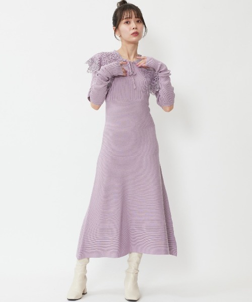 WILLSELECTION（ウィルセレクション）の「襟付き レースカラー アームウォーマー ニットワンピース 着脱可能 【WILLSELECTION】（ワンピース・レディース・ラベンダー/イエロー/ベージュ/ネイビー・MEDIUM）」の12枚目の写真