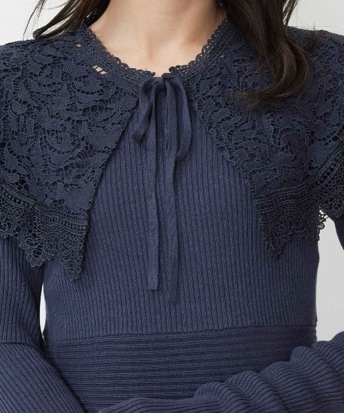 WILLSELECTION（ウィルセレクション）の「襟付き レースカラー アームウォーマー ニットワンピース 着脱可能 【WILLSELECTION】（ワンピース・レディース・ラベンダー/イエロー/ベージュ/ネイビー・MEDIUM）」の9枚目の写真