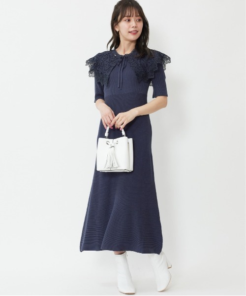 WILLSELECTION（ウィルセレクション）の「襟付き レースカラー アームウォーマー ニットワンピース 着脱可能 【WILLSELECTION】（ワンピース・レディース・ラベンダー/イエロー/ベージュ/ネイビー・MEDIUM）」の15枚目の写真