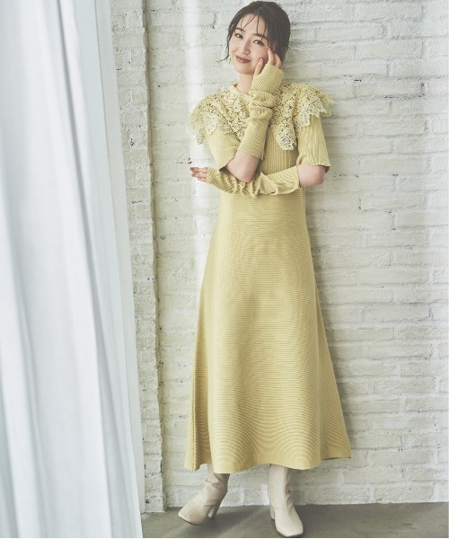 WILLSELECTION（ウィルセレクション）の「襟付き レースカラー アームウォーマー ニットワンピース 着脱可能 【WILLSELECTION】（ワンピース・レディース・ラベンダー/イエロー/ベージュ/ネイビー・MEDIUM）」の19枚目の写真