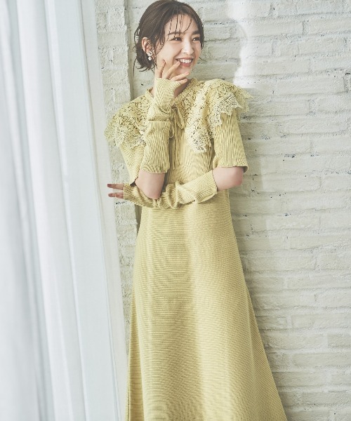WILLSELECTION（ウィルセレクション）の「襟付き レースカラー アームウォーマー ニットワンピース 着脱可能 【WILLSELECTION】（ワンピース・レディース・ラベンダー/イエロー/ベージュ/ネイビー・MEDIUM）」の13枚目の写真