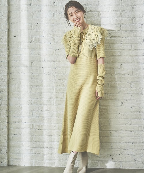 WILLSELECTION（ウィルセレクション）の「襟付き レースカラー アームウォーマー ニットワンピース 着脱可能 【WILLSELECTION】（ワンピース・レディース・ラベンダー/イエロー/ベージュ/ネイビー・MEDIUM）」の10枚目の写真
