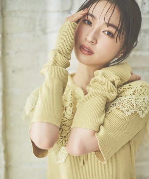 WILLSELECTION（ウィルセレクション）の「襟付き レースカラー アームウォーマー ニットワンピース 着脱可能 【WILLSELECTION】（ワンピース・レディース・ラベンダー/イエロー/ベージュ/ネイビー・MEDIUM）」の16枚目の写真