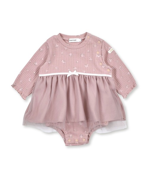 SLAP SLIP BABY(スラップスリップベビー)の「SLAPSLIPBABY/【お揃い】チュールドッキング花柄ロンパースベビー(70~80cm)(ロンパース・キッズ・ホワイト系その他/ピンク系その他・80/70)」の1枚目の写真