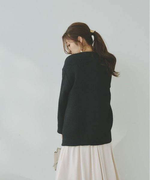 Chez toi（シェトワ）の「ツイードミドル丈ジャケットコート（ノーカラージャケット・レディース・ブラック/イエロー/アイボリー・FREE）」の4枚目の写真