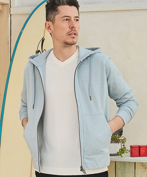 RATTLE TRAP（ラトルトラップ）の「スラブ裏毛ジップアップパーカー（パーカー・メンズ・ライトブルー/ホワイト/ネイビー・LL/L/M）」の2枚目の写真