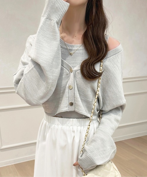 apres jour（アプレジュール）の「2WAYメランジニットアンサンブル【ZOZOTOWN限定アイテム】（アンサンブル・レディース・オフホワイト/ライトブルー/ピンクベージュ・フリー/X-LARGE）」の2枚目の写真