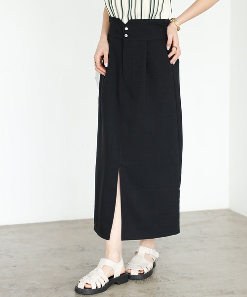 GeeRA(ジーラ)の「リネンタッチハイウエストタイトスカート(スカート・レディース・オフホワイト/ブラック・LARGE/MEDIUM)」の1枚目の写真