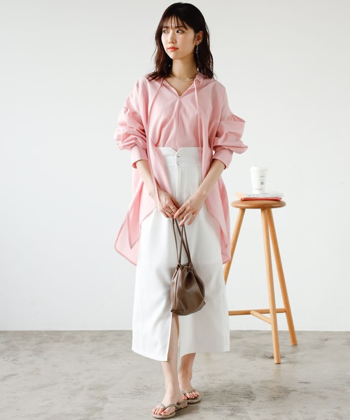 GeeRA(ジーラ)の「リネンタッチハイウエストタイトスカート(スカート・レディース・オフホワイト/ブラック・LARGE/MEDIUM)」の4枚目の写真