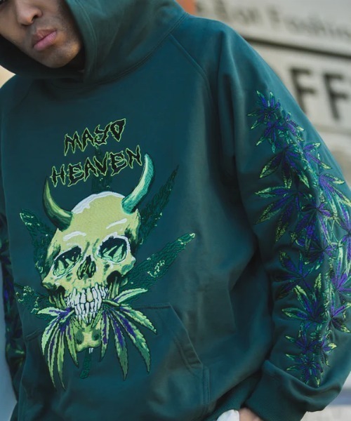 ROYAL FLASH（ロイヤルフラッシュ）の「MAYO/メイヨー/MAYO Devil Skull Embroidery Hoodie（パーカー・メンズ・グリーン/ブラック・L/XL/M）」の5枚目の写真