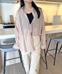 セミシアー麻ライクマルチストライプシャツ