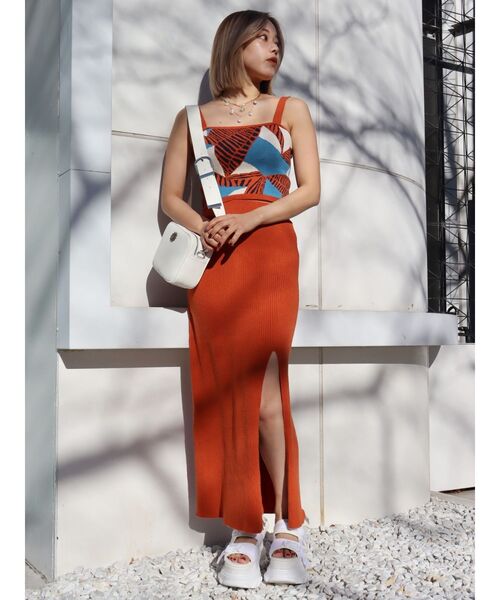 EVRIS(エヴリス)の「ジャガードキャミニット【セットアップ着用可能】(キャミソール・レディース・ブラック/ネイビー/オレンジ・FREE)」の13枚目の写真