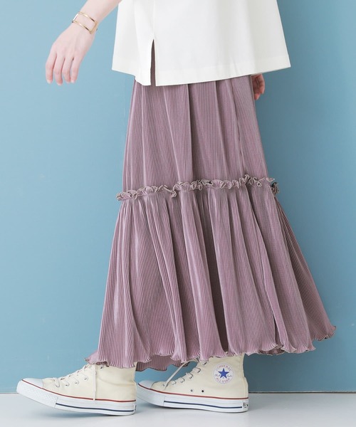 osharewalker（オシャレウォーカー）の「『メローデザインティアードプリーツスカート』（スカート・レディース・ピンク/ブラック・FREE）」の6枚目の写真