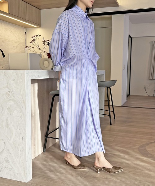 セール】レジメンタルストライプタックボリュームシャツ