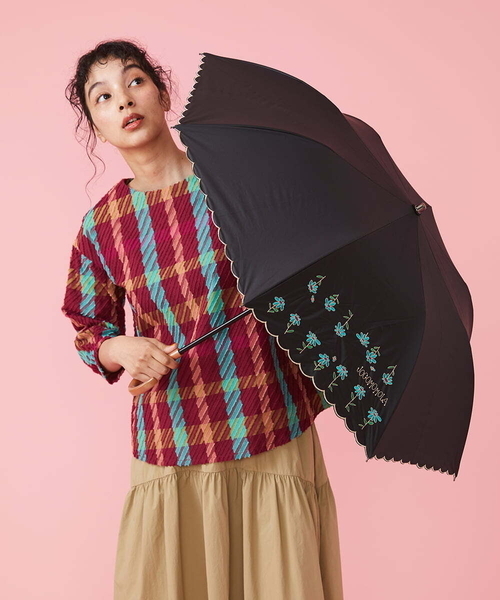 Jocomomola【晴雨兼用/UV】 フラワー刺繍デザイン折りたたみ傘 晴雨兼用・UVカット】フラワー刺繍折り畳み傘(傘・日傘