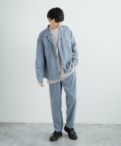 Rocky Monroe（ロッキーモンロー）の「セットアップ オーバーサイズ ビッグ長袖シャツジャケット＆テーパードパンツ（セットアップ・メンズ・オフホワイト/グレイッシュベージュ/ライトカーキ/ブラック/ブルーグレー/ネイビー/ブラウン/チャコール/グレー・M/L/XL）」の4枚目の写真