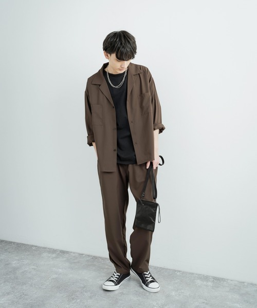 Rocky Monroe（ロッキーモンロー）の「セットアップ オーバーサイズ ビッグ長袖シャツジャケット＆テーパードパンツ（セットアップ・メンズ・オフホワイト/グレイッシュベージュ/ライトカーキ/ブラック/ブルーグレー/ネイビー/ブラウン/チャコール/グレー・M/L/XL）」の20枚目の写真