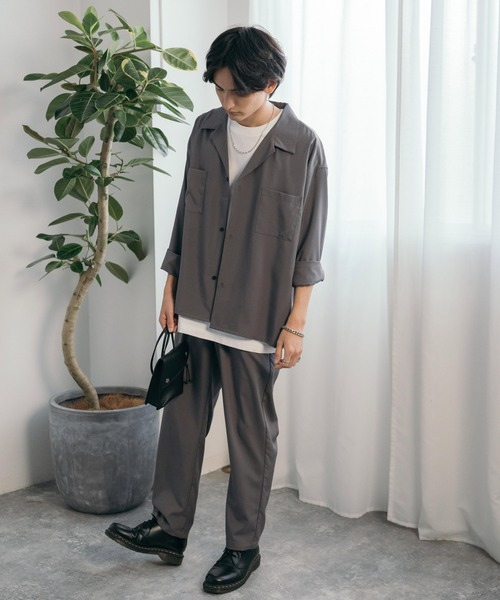 Rocky Monroe（ロッキーモンロー）の「セットアップ オーバーサイズ ビッグ長袖シャツジャケット＆テーパードパンツ（セットアップ・メンズ・オフホワイト/グレイッシュベージュ/ライトカーキ/ブラック/ブルーグレー/ネイビー/ブラウン/チャコール/グレー・M/L/XL）」の11枚目の写真