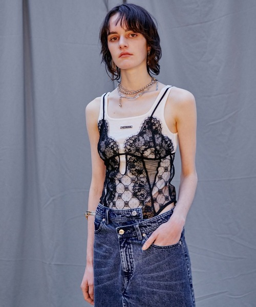 PRANK PROJECT（プランクプロジェクト）の「モノグラムレースキャミボディスーツ / Monogram Lace Cami Bodysuit（キャミソール・レディース・ブラック・FREE）」の18枚目の写真