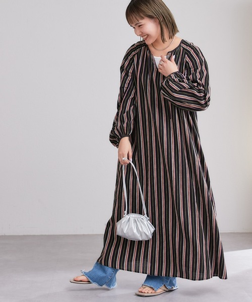 CIAOPANIC TYPY（チャオパニックティピー）の「ストライプ袖ギャザーワンピース（ワンピース・レディース・グリーン/アイボリー/ブラック・ONE SIZE）」の14枚目の写真