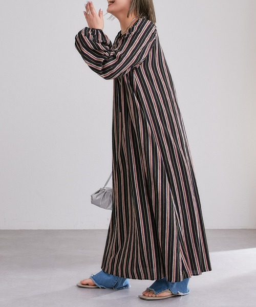 CIAOPANIC TYPY（チャオパニックティピー）の「ストライプ袖ギャザーワンピース（ワンピース・レディース・グリーン/アイボリー/ブラック・ONE SIZE）」の15枚目の写真