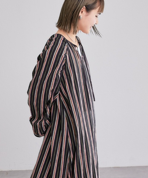 CIAOPANIC TYPY（チャオパニックティピー）の「ストライプ袖ギャザーワンピース（ワンピース・レディース・グリーン/アイボリー/ブラック・ONE SIZE）」の20枚目の写真