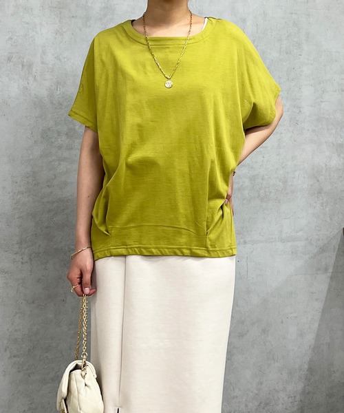 un dix cors(アンディコール)の「接触冷感裾タックプルオーバー(Tシャツ/カットソー・レディース・オフホワイト/グリーン系その他/ブラック・FREE)」の1枚目の写真