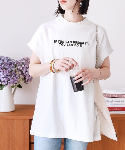 reca（レカ）の「フレンチスリーブロゴTシャツ（Tシャツ/カットソー・レディース・ブラック/オフホワイト/グレイッシュベージュ・FREE）」の2枚目の写真