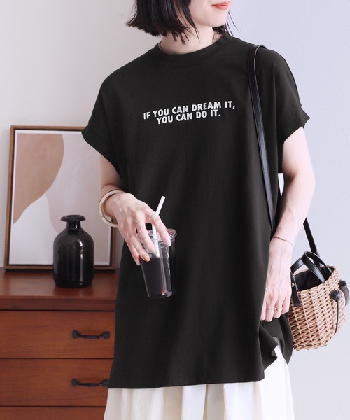 reca（レカ）の「フレンチスリーブロゴTシャツ（Tシャツ/カットソー・レディース・ブラック/オフホワイト/グレイッシュベージュ・FREE）」の3枚目の写真